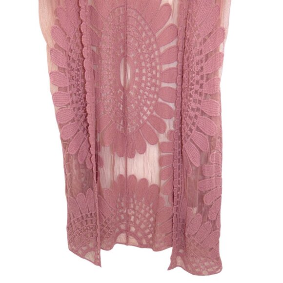 Mauve Boho Sheer Lace Kimono Duster Festival Romantic Beach Cover-Up Size L - Picture 3 of 7